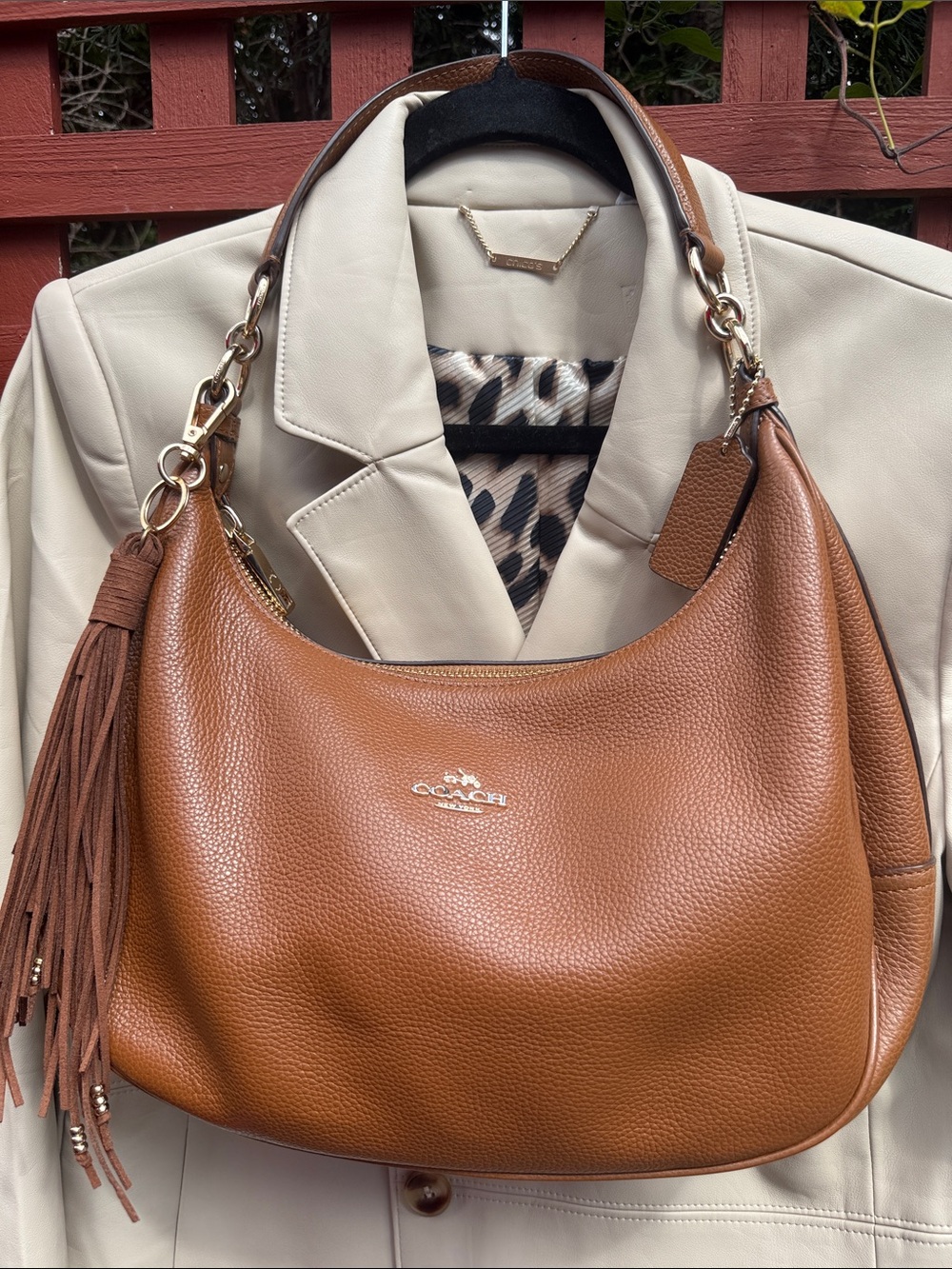 Coach Harley Tan Pebbled Leather Shoulder Hobo with Gold Logo